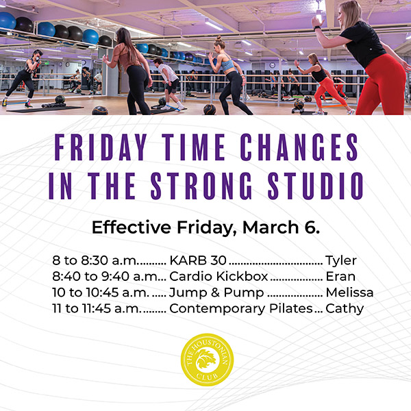 Friday time changes in the Strong Studio
