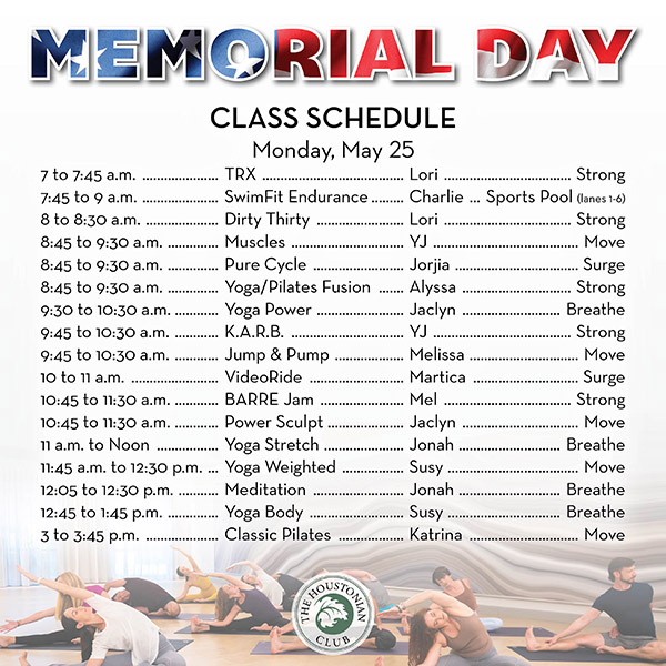 Memorial Day Class Schedule