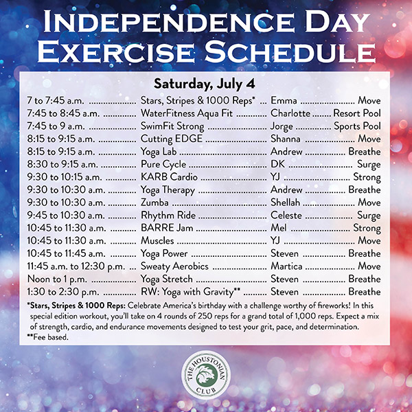 Independence Day Exercise Schedule