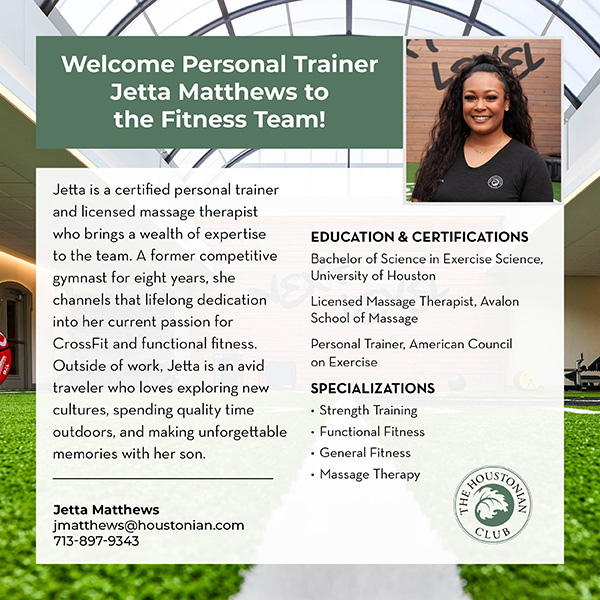 Welcome Personal Trainer Jetta Matthews to the Fitness Team!