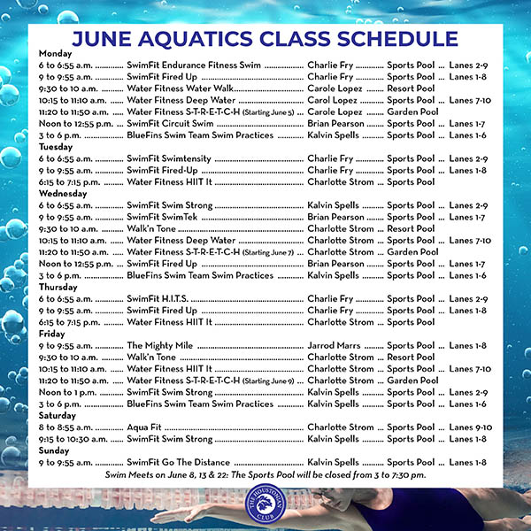 June Aquatics Class Schedule  