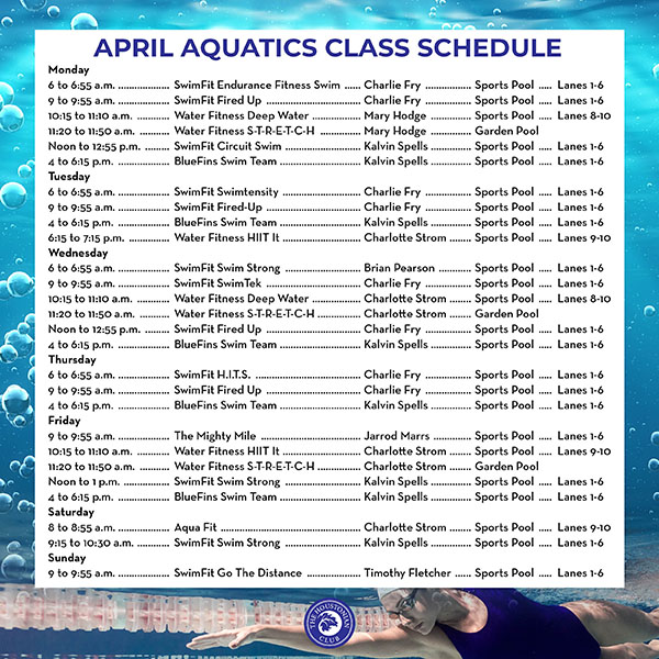 April Aquatics Class Schedule